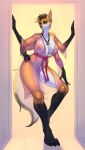  anthro breasts canid canine clothing fox hi_res mammal multi_arm multi_limb nipples pinup pose robe sketch smile solo stronkfurry 