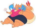  2022 aimbot-jones anthro belly big_belly big_breasts bottomwear breasts charizard clothing curvy_figure digital_media_(artwork) dragon eyelashes female generation_1_pokemon hi_huge_butt hi_res huge_hips huge_thighs nintendo overweight overweight_female pokemon pokemon_(species) scalie shorts sitting solo thick_tail thick_thighs valentina_(aimbot-jones) video_games voluptuous wide_hips 