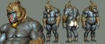  3d_(artwork) anthro beard belly butt digital_media_(artwork) facial_hair haplorhine hi_res justgruff male mammal mandrill monkey muscular navel nipples nude old_world_monkey pecs primate solo standing 