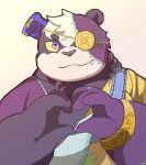  0907_kapi alp_(tas) anthro fur gesture giant_panda halloween halloween_costume hand_heart hi_res holidays lifewonders male mammal overweight purple_body purple_eyes purple_fur solo tokyo_afterschool_summoners ursid video_games yellow_sclera 