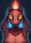  absurd_res anthro areola bovid breasts brown_body brown_fur caprine caprine_demon curved_horn demon diadorin ears_down female fire fire_halo fur glowing glowing_eyes goat goat_demon harbinger_(diadorin) hi_res horn looking_at_viewer mammal nipples pivoted_ears possession solo wide_eyed 