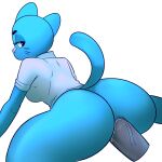  2022 anthro big_butt blue_body blue_fur bottomless bottomless_female butt cartoon_network clothed clothing digital_media_(artwork) domestic_cat duo felid feline felis female female_penetrated fur genitals golde hi_res looking_back male male/female male_penetrating male_penetrating_female mammal nicole_watterson penetration penis sex simple_background solo_focus the_amazing_world_of_gumball vein veiny_penis white_background 