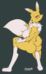  2022 absurd_res arashidrgn bandai_namco big_breasts black_sclera breasts butt canid canine chest_tuft digimon digimon_(species) female fur hi_res mammal nude renamon solo tuft white_body white_fur yellow_body yellow_fur 