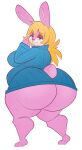  absurd_res aimbot-jones anthro big_breasts big_butt blonde_hair bottomless breasts buckteeth butt clothed clothing eyelids female fur green_eyes hair half-closed_eyes hi_res huge_butt lagomorph leporid mammal narrowed_eyes no_underwear overweight overweight_anthro overweight_female pink_body pink_fur pink_nose rabbit short_stack simple_background solo sweater sweater_only teeth thick_thighs topwear topwear_only turtleneck white_background wide_hips 