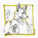  1:1 akatan_art anthro canid cheek_tuft clothed clothing facial_tuft glistening glistening_eyes half-length_portrait hi_res looking_at_viewer male mammal mouth_closed neck_tuft partially_colored portrait signature sketch solo topwear tuft 