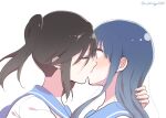  2girls black_hair blush closed_eyes hibike!_euphonium kasaki_nozomi kiss kumaman liz_to_aoi_tori long_hair multiple_girls school_uniform simple_background surprise_kiss surprised white_background wide-eyed yoroizuka_mizore yuri 