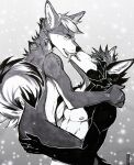  akatan_art anthro anthro_on_anthro bodily_fluids canid cheek_tuft duo facial_tuft french_kissing glistening glistening_eyes greyscale hair hi_res kissing male male/male mammal monochrome narrowed_eyes nipples nude saliva saliva_on_tongue short_hair side_view signature simple_background sweat tongue tongue_out tuft 