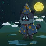  2022 anthro biped clothing cloud detailed_background grey_body halloween hat headgear headwear hi_res holidays luisalbertoguz magic_user mammal moon mountain night outside procyonid raccoon solo water 