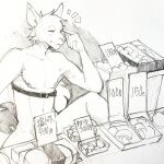  1:1 akatan_art anthro canid cheek_tuft eyes_closed facial_tuft head_tuft hi_res male mammal monochrome navel nipples nude simple_background sitting sketch solo spread_legs spreading tuft unsigned 