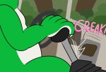  5_fingers alligator alligatorid anthro car cregon crocodile crocodilian crocodylid fingers flat_colors green_body inside_car jolly_the_lizard jollyville male multicolored_body reptile scalie solo sound_effects steering_wheel two_tone_body vehicle white_body 