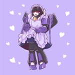  1boy arm_cannon clothed_robot clothes_lift commentary_request decepticon heart maid_headdress mecha no_humans open_mouth purple_background red_eyes robot science_fiction shikida_2ss skirt skirt_lift skywarp solo transformers weapon 