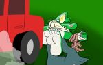  5_fingers 5_toes alligator alligatorid anthro bodily_fluids cregon crocodile crocodilian crocodylid feet fingers flat_colors foot_fetish green_body hi_res jolly_the_lizard jollyville male reptile scalie scared solo tears toes truck_(vehicle) vehicle white_body yellow_eyes 