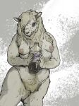  2022 anthro beverage biped bovid breasts caprine female hi_res holding_beverage holding_object mammal nipples nude priscillasheep sheep smile solo 
