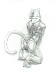  2021 accessory anthro athletic athletic_anthro athletic_male butt crouching felid full-length_portrait furgonomics genitals greyscale harness hibbary jewelry looking_away male mammal monochrome nude pantherine portrait rear_view ring simple_background sketch solo tail_accessory tail_jewelry tail_ring 