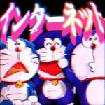  1:1 2022 animated anthro bell black_background blue_body blue_fur collar domestic_cat doraemon doraemon_(character) felid feline felis fur group japanese_text machine male mammal mouth_closed mt_tg open_mouth pouch_(anatomy) red_collar red_nose robot shaded simple_background sitting standing text tongue trio whiskers white_body white_fur 