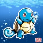  artist_logo artist_name blue_skin bubble closed_mouth colored_skin curled_tail full_body highres inker_dog no_humans no_pupils non-web_source outline pokemon pokemon_(creature) pokemon_(game) red_eyes self_upload squirtle turtle_shell water white_outline 