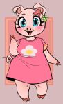  absurd_res animal_crossing anthro biped blue_eyes blush clothing domestic_pig eyelashes female flower_on_head gala_(animal_crossing) glacierclear hi_res hooves mammal nintendo open_mouth pink_body smile solo suid suina sus_(pig) video_games 