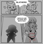  absurd_res animal_crossing anthro avian biped bird blathers_(animal_crossing) blush breasts clothed clothing comic dialogue duo female glacierclear hi_res human male mammal nintendo owl silhouette skimpy small_breasts speech_bubble suggestive surprise underwear video_games 
