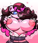  belt big_breasts black_hair blue_eyes breasts cat_ears_(disambiguation) clothing eyebrows fingerless_gloves generation_1_pokemon gloves hair handwear heat_(disambiguation) jigglypuff katie_(puffylover69) long_hair nintendo nipples pink_nipples pokemon pokemon_(species) puffylover69 vapor video_games 