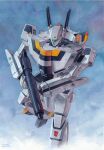  assault_visor choujikuu_yousai_macross english_commentary gun gunpod hector_trunnec highres holding holding_gun holding_weapon looking_down macross mecha no_humans painting_(medium) robot robotech science_fiction solo traditional_media variable_fighter vf-1 vf-1s watercolor_(medium) weapon 