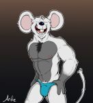  abs anthro artietheartbull bulge clothing genitals jockstrap looking_at_viewer male mammal mouse murid murine muscular muscular_anthro muscular_male nipples nude open_mouth pecs penis rodent simple_background smile solo underwear 