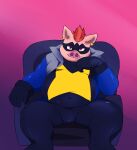  2022 anthro belly big_belly bulge clothing domestic_pig hi_res humanoid_hands inunoshippo kemono male mammal mask overweight overweight_male sitting skinsuit solo suid suina sus_(pig) tight_clothing 
