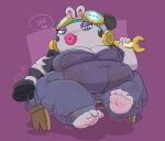  2022 anthro armband bench blue_eyes breasts cleavage clothed clothing colored colored_nails dialogue english_text eyewear feet female foot_fetish goggles gulpspooky hi_res jacket lagomorph leather leather_clothing leather_jacket leather_topwear lips mammal momma_(mario_plus_rabbids) musk nails rabbid raving_rabbids rayman_(series) shaded simple_background sitting smelly solo speech_bubble text thick_lips thick_thighs tools topwear ubisoft video_games wide_hips wrench 