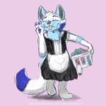  anthro arctic_fox canid canine cleaning clothed clothing fox furry invalid_tag maid_uniform mammal peace_jesture pencil_(disambiguation) pose tongue_stuck_out uniform 