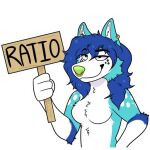  1:1 anthro blue_body blue_fur bluefolf bluefolf_(fursona) breasts canid canine canis digital_media_(artwork) ear_piercing eyebrow_through_hair eyebrows facial_piercing featureless_chest female fox fur gjaravont green_nose grin hair holding_object hybrid looking_at_viewer mammal meme nose_piercing nose_ring picket_sign piercing ratio ring_piercing septum_piercing sign simple_background smile solo telegram_sticker text_on_sign trans_(lore) trans_woman_(lore) translucent translucent_hair white_background white_body white_fur wolf 
