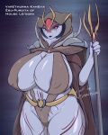  2022 alien alien_humanoid arcus_valarian big_breasts blue_body breasts claws clothed clothing female hi_res holding_object humanoid looking_at_viewer partially_clothed purple_eyes smile solo thick_thighs 