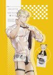  1boy adjusting_clothes adjusting_necktie animal_ears black_necktie black_underwear blonde_hair briefs clothes_dryer collared_shirt cowboy_shot full_body guttia jujutsu_kaisen legwear_garter loose_necktie male_focus male_underwear necktie see-through_silhouette shirt short_hair sitting solo standing tail tiger_ears tiger_tail underwear upper_body wet wet_clothes wet_shirt white_shirt 