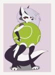  angry anthro ball canid canid_demon demon female hand_on_hip hellhound helluva_boss hi_res kigtoons knightmoonlight98 loona_(helluva_boss) mammal solo standing tennis tennis_ball tennis_ball_costume 