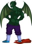  absurd_res anthro butt clothing demon dragon_ball footwear green_body hi_res looking_back male mooning namekian presenting presenting_hindquarters scales shoes smile smirk sparksstars tambourine_(dragon_ball) wings 