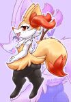  2022 absurd_res anthro blasticussaturn braixen breasts butt canid canine chest_tuft claws digital_media_(artwork) eyelashes feet female fingers fur generation_6_pokemon hi_res inner_ear_fluff looking_at_viewer mammal nintendo open_mouth orange_eyes pawpads pokemon pokemon_(species) rear_view signature smile snaggle_tooth solo toe_claws toes tongue tuft video_games white_body white_fur yellow_body 