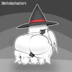  1:1 2022 anthro axoarts backsack balls bandai_namco black_tongue butt clothing digimon digimon_(species) eyeless flaccid foreskin genitals ghost grey_background hat headgear headwear legless male nude penis presenting presenting_hindquarters simple_background small_balls small_penis solo soulmon spirit tongue tongue_out unretracted_foreskin white_body witch_hat 