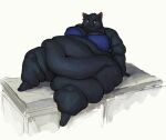  2020 anthro belly black_body black_fur bottomless bra breasts cettus clothed clothing counter domestic_cat fat_rolls felid feline felis female fur mammal morbidly_obese morbidly_obese_anthro morbidly_obese_female obese obese_anthro obese_female overweight overweight_anthro overweight_female simple_background sitting sitting_on_counter solo underwear white_background 