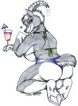  anthro beverage bikini bovid caprine clothing female goat hi_res hooves hydros ibex mammal pinup pose sketch solo swimwear thehuntingwolf 