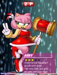  absurd_res amy_rose anthro backless_dress boots breasts character_select clothing dress english_text eulipotyphlan female footwear gesture hammer head_feathers hedgehog hi_res high_heeled_boots high_heels mammal omegasunburst open_mouth open_smile sega smile solo sonic_the_hedgehog_(series) star text tools v_sign 