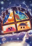  :o artist_name bandana bandana_waddle_dee blue_bandana blue_eyes blush blush_stickers book brown_eyes cup curtains elfilin highres icicle indoors kirby kirby_(series) looking_outside mr._frosty night open_book open_mouth snow snowflakes snowing snowman star_(symbol) suyasuyabi symbol-shaped_pupils table twitter_username window winter 