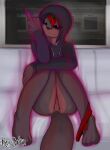  2016 anthro anus aura black_hair black_nose black_sclera canid canine car clothing demon detailed_background drawstring energy female fox genitals gesture glowing hair highlights_(coloring) hoodie inside_car kamora knees_pulled_up knees_together looking_at_viewer magic mammal middle_finger panties panties_around_one_leg plantigrade presenting presenting_pussy pussy red_clothing red_eyes red_highlights red_panties red_underwear rexsatou sitting smile solo story story_in_description topwear underwear underwear_around_one_leg vehicle window 