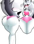  2022 absurd_res anthro big_butt butt canid canid_demon clothed clothing demon female fur grey_hair hair hellhound helluva_boss hi_res loona_(helluva_boss) mammal mrmelted notched_ear red_sclera solo white_body white_eyes white_fur wide_hips 