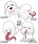  1girl closed_eyes drinking_straw highres licking looking_at_viewer monster_girl one_eye_closed original saliva saliva_drip simple_background solo tempura_person tentacle_tongue tentacles tongue white_background yellow_eyes 