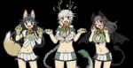  3girls :d ;d amagi_(kancolle) animal_costume animal_ears black_background black_hair blue_eyes braid breasts brown_eyes brown_hair claw_pose cleavage_cutout clothing_cutout commentary cowboy_shot demon_girl demon_horns demon_tail demon_wings dragon_costume dragon_horns expressionless fake_animal_ears fake_tail fangs grey_hair hair_ornament high_ponytail horns kantai_collection katsuragi_(kancolle) large_breasts leaf leaf_hair_ornament long_hair looking_at_viewer m0tik0 maple_leaf midriff miniskirt mole mole_under_eye multiple_girls navel one_eye_closed pleated_skirt ponytail simple_background single_braid skirt small_breasts smile tail unryuu_(kancolle) very_long_hair werewolf_costume wings wolf_ears wolf_tail yellow_eyes 