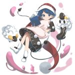  1girl animal blob blue_eyes blue_hair boots closed_mouth doremy_sweet dream_soul dress hat highres keiki8296 multicolored_clothes multicolored_dress nightcap pom_pom_(clothes) red_headwear sheep short_hair short_sleeves simple_background smile solo tail tapir_tail touhou white_background white_footwear 