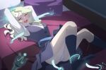  1girl :d ^_^ ^o^ arikindows10 armpit_tickling arms_up bed black_socks blonde_hair bound bound_wrists breasts cleavage closed_eyes commentary_request commission diana_cavendish dress feathers foot_out_of_frame foot_tickling highres little_witch_academia long_hair luna_nova_school_uniform lying magic no_shoes on_back on_bed open_mouth panties pants pantyshot pillow pinafore_dress school_uniform skeb_commission smile socks solo teeth thighs tickle_torture tickling underwear upper_teeth wand wavy_hair white_pants 