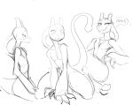  2022 3_fingers ambiguous_gender anthro black_and_white claws dialogue english_text eyelashes fingers front_view generation_1_pokemon grin kneeling legendary_pokemon long_tail mewtwo monochrome nintendo pokemon pokemon_(species) side_view simple_background sitting sketch smile smug solo speech_bubble spread_legs spreading suggestive_dialogue text toe_claws video_games white_background 