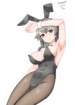  1girl absurdres alternate_costume animal_ears black_hair black_leotard black_pantyhose braid breasts brown_eyes dated detached_collar hair_flaps highres jingei_(kancolle) kantai_collection large_breasts leotard long_hair looking_at_viewer maru_(marg0613) one-hour_drawing_challenge pantyhose playboy_bunny rabbit_ears simple_background single_braid sitting solo strapless strapless_leotard twitter_username white_background wrist_cuffs 