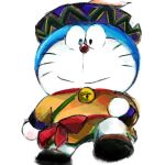  1:1 2022 anthro bell blue_body blue_fur clothed clothing collar domestic_cat doraemon doraemon_(character) felid feline felis front_view fur hat headgear headwear looking_at_viewer machine male mammal mouth_closed mt_tg red_collar red_nose robot shaded simple_background solo whiskers white_background white_body white_fur 
