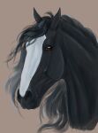  2020 ambiguous_gender black_body black_hair black_mane clyde_(wasen) digital_media_(artwork) draft_horse equid equine facial_markings feral hair head_markings hi_res horse looking_at_viewer mammal mane markings simple_background solo voronasasha 