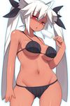  bad_id bad_pixiv_id bikini breasts cleavage copyright_request dark_skin domu food groin medium_breasts popsicle red_eyes solo swimsuit twintails white_hair 
